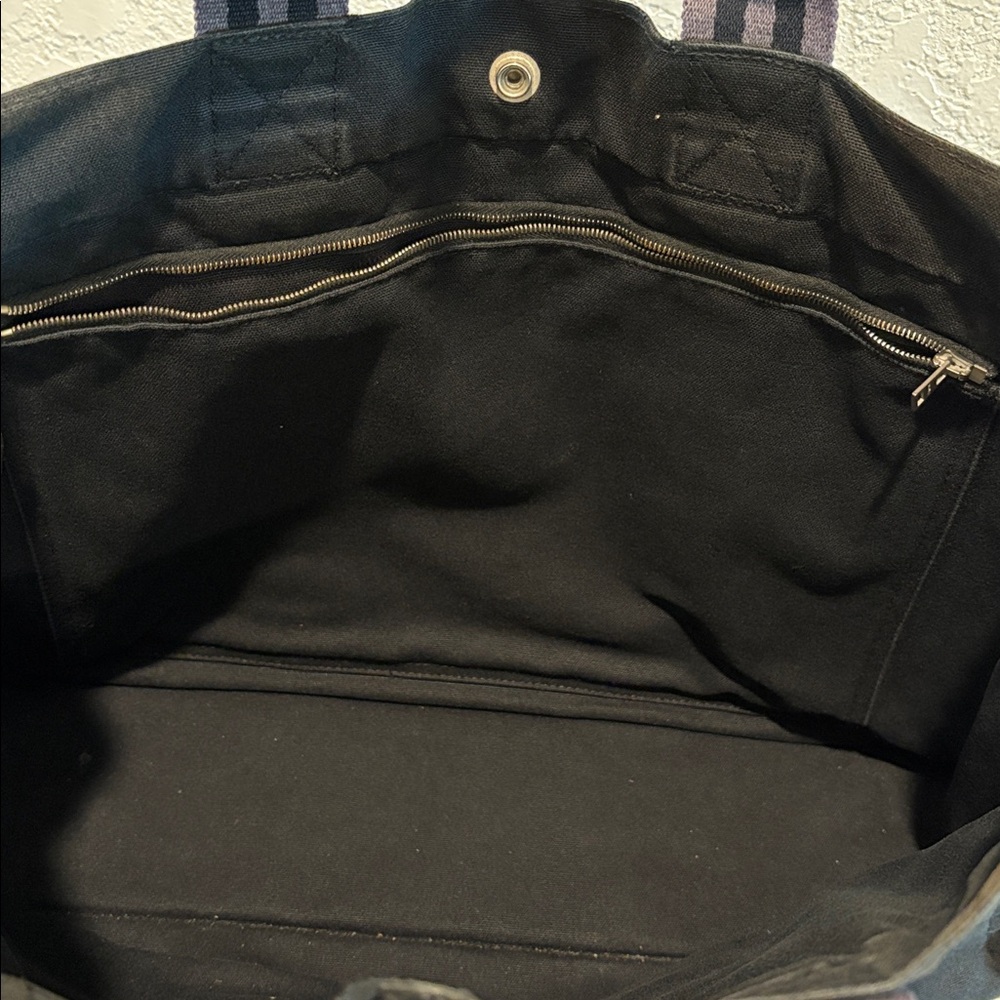 Hermes Toutte Fourre Black Canvas Tote with Gray Stripes - Picture 4 of 12